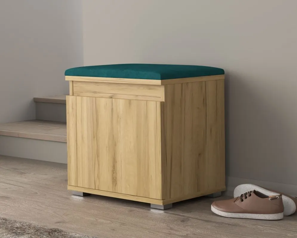 Szafka na buty SINGAPUR 50 dąb craft/zielona z siedziskiem I sklep meblowy MIRAT. styl LOFT, SKANDYNAWSKI