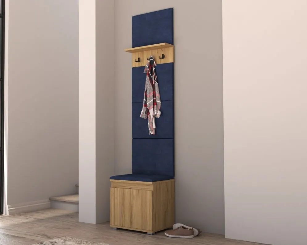 Szafka na buty z siedziskiem i wieszakiem SINGAPUR 50 dąb craft/granatowy I sklep meblowy MIRAT. styl LOFT, SKANDYNAWSKI