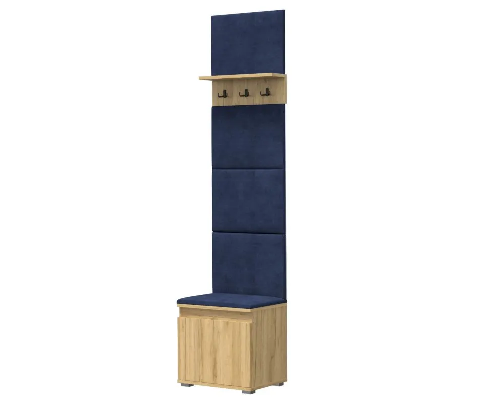 Szafka na buty z siedziskiem i wieszakiem SINGAPUR 50 dąb craft/granatowy I sklep meblowy MIRAT. styl LOFT, SKANDYNAWSKI