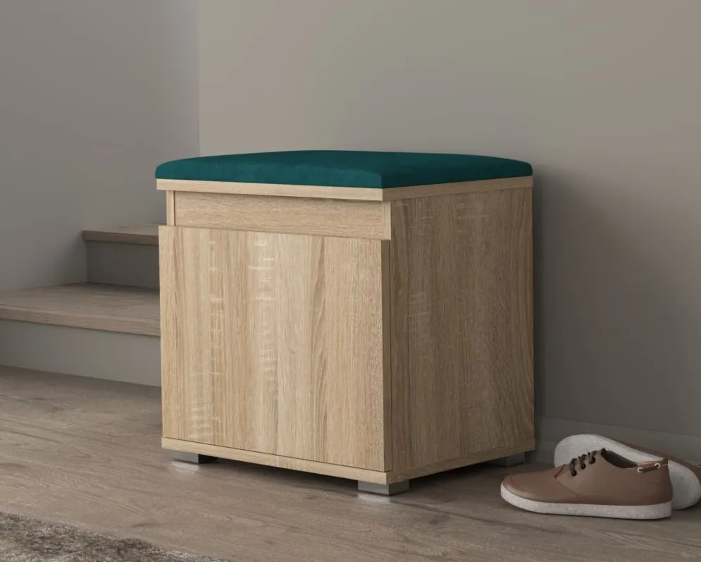 Szafka na buty z siedziskiem SINGAPUR 50 dąb sonoma/zielony I sklep meblowy MIRAT. styl LOFT, SKANDYNAWSKI