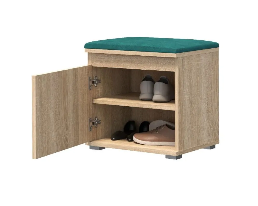 Szafka na buty z siedziskiem i wieszakiem SINGAPUR 50 dąb sonoma/zielona I sklep meblowy MIRAT. styl LOFT, SKANDYNAWSKI