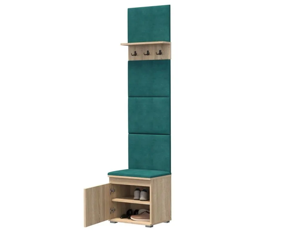Szafka na buty z siedziskiem i wieszakiem SINGAPUR 50 dąb sonoma/zielona I sklep meblowy MIRAT. styl LOFT, SKANDYNAWSKI