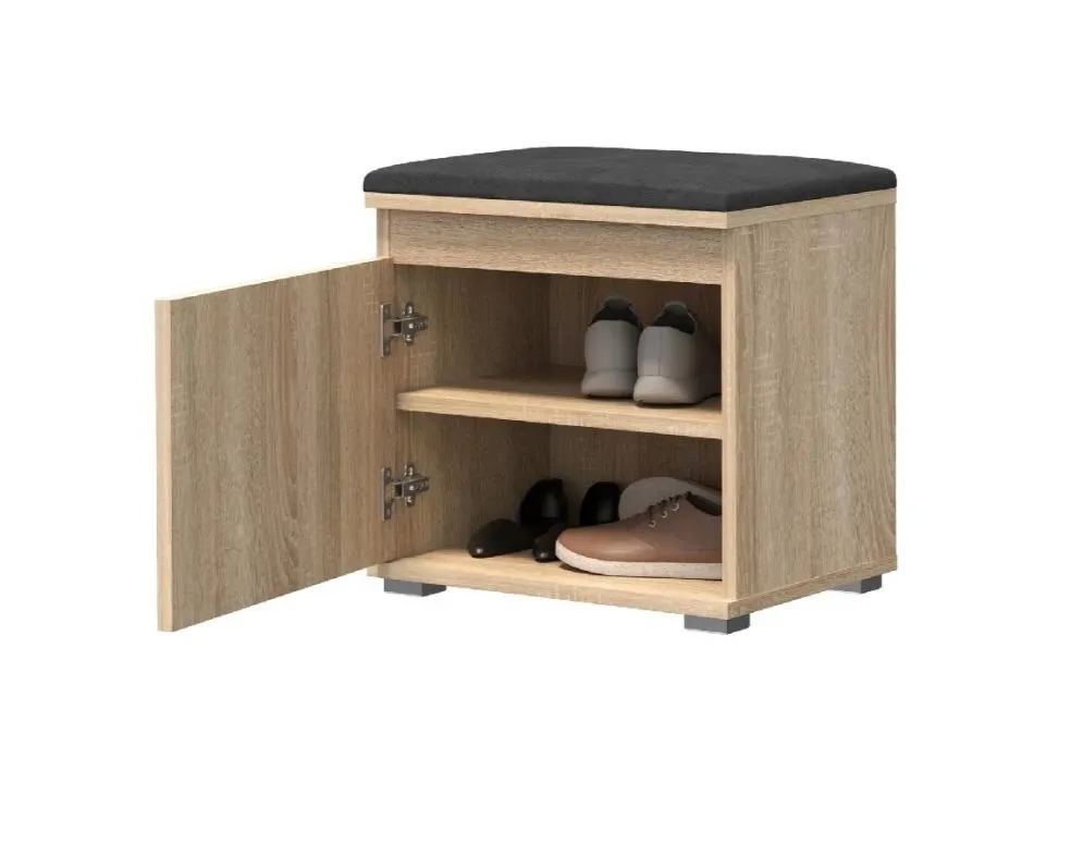 Szafka na buty z siedziskiem SINGAPUR 50 dąb sonoma/szara I sklep meblowy MIRAT. styl LOFT, SKANDYNAWSKI
