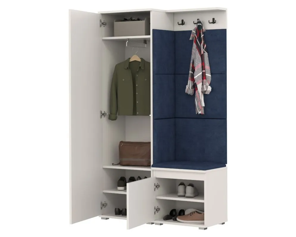 Nowoczesna garderoba do przedpokoju SINGAPUR biała/granatowa I sklep meblowy MIRAT. styl LOFT, SKANDYNAWSKI