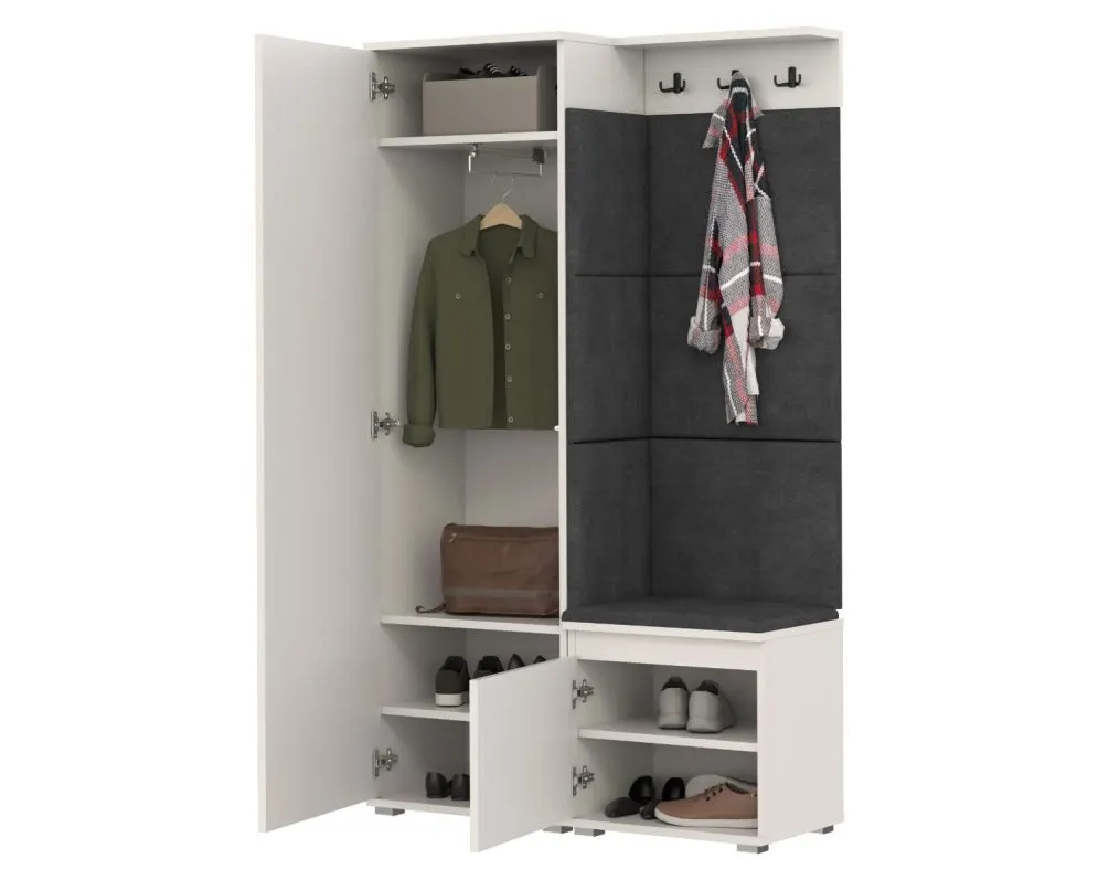 Biała garderoba do przedpokoju SINGAPUR z siedziskiem I sklep meblowy MIRAT. styl LOFT, SKANDYNAWSKI