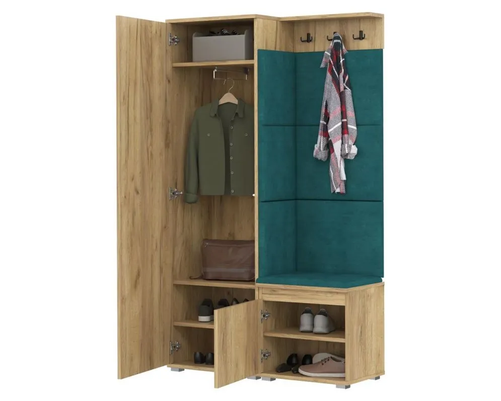 Nowoczesna garderoba do przedpokoju SINGAPUR dąb craft/zielony I sklep meblowy MIRAT.