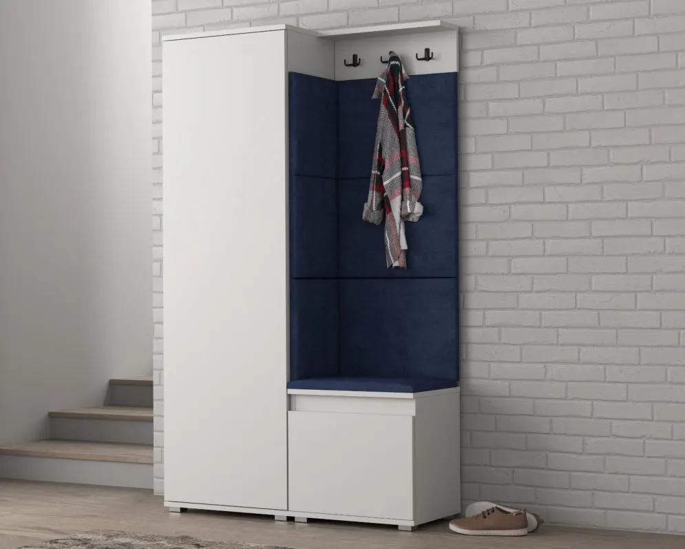 Nowoczesna garderoba do przedpokoju SINGAPUR biała/granatowa I sklep meblowy MIRAT. styl LOFT, SKANDYNAWSKI