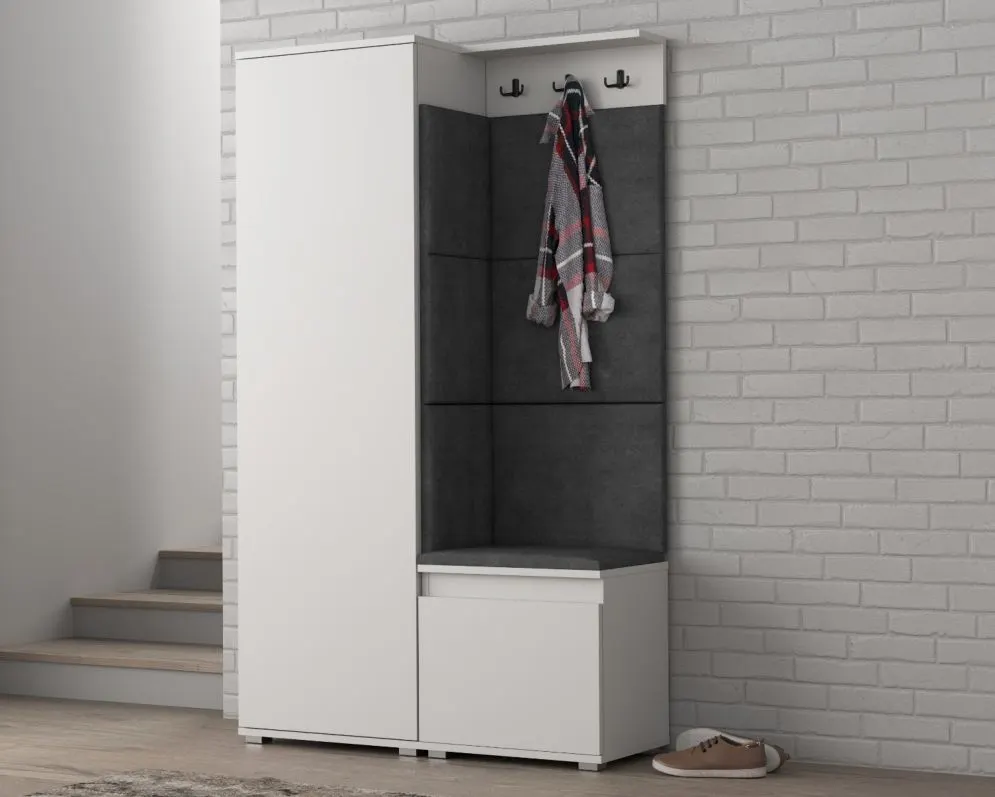 Biała garderoba do przedpokoju SINGAPUR z siedziskiem I sklep meblowy MIRAT. styl LOFT, SKANDYNAWSKI