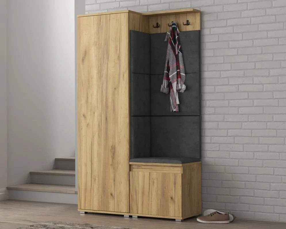 Wąska garderoba do przedpokoju SINGAPUR dąb craft/szary I sklep meblowy MIRAT. styl LOFT, SKANDYNAWSKI