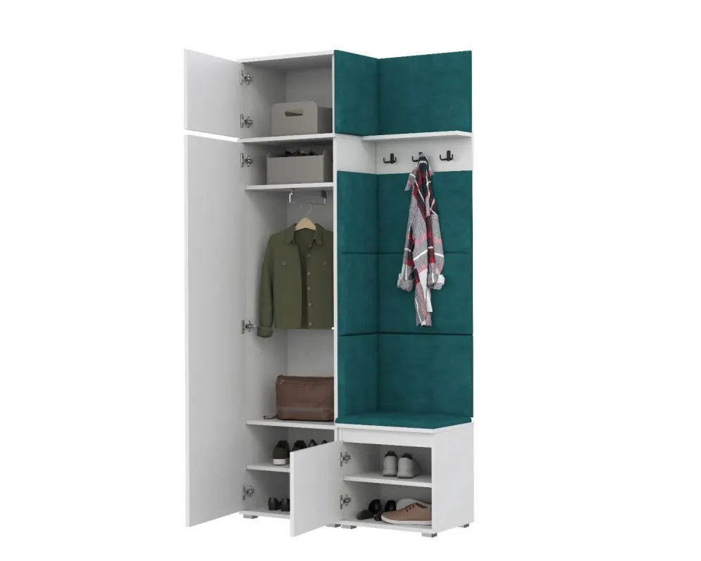 Wysoka garderoba SINGAPUR 104 do przedpokoju biała/zielona I sklep meblowy MIRAT. styl LOFT, SKANDYNAWSKI