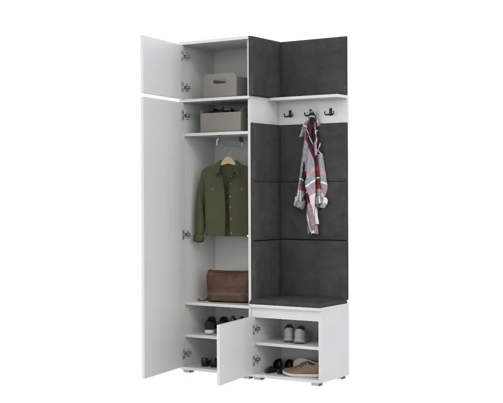 Garderoba z siedziskiem SINGAPUR 104 do przedpokoju biała/szara I sklep meblowy MIRAT styl LOFT, SKANDYNAWSKI