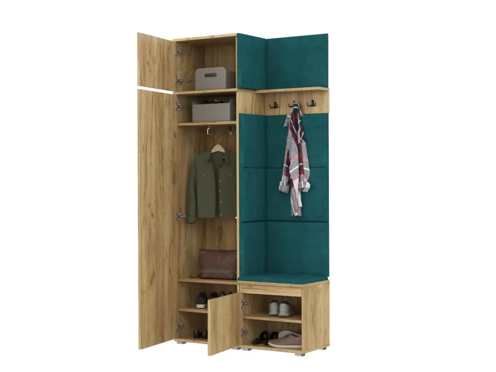 Garderoba z siedziskiem SINGAPUR 104 dąb craft/zielony I sklep meblowy MIRAT. styl LOFT, SKANDYNAWSKI
