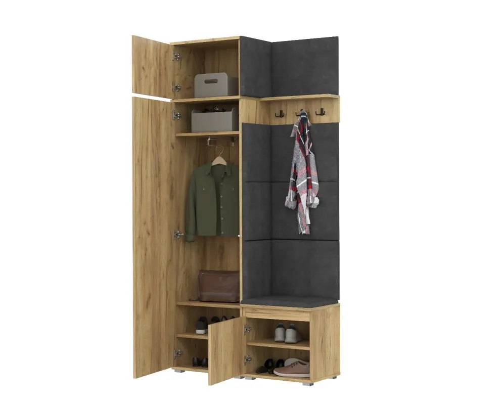 Garderoba z siedziskiem I nadstawką do przedpokoju SINGAPUR 104 dąb craft/szary I sklep meblowy MIRAT. styl LOFT, SKANDYNAWSKI