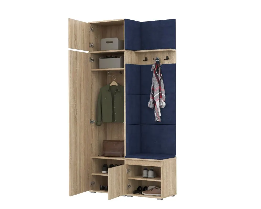 Garderoba z siedziskiem do przedpokoju SINGAPUR 104 dąb sonoma/granatowy I sklep meblowy MIRAT. styl LOFT, SKANDYNAWSKI