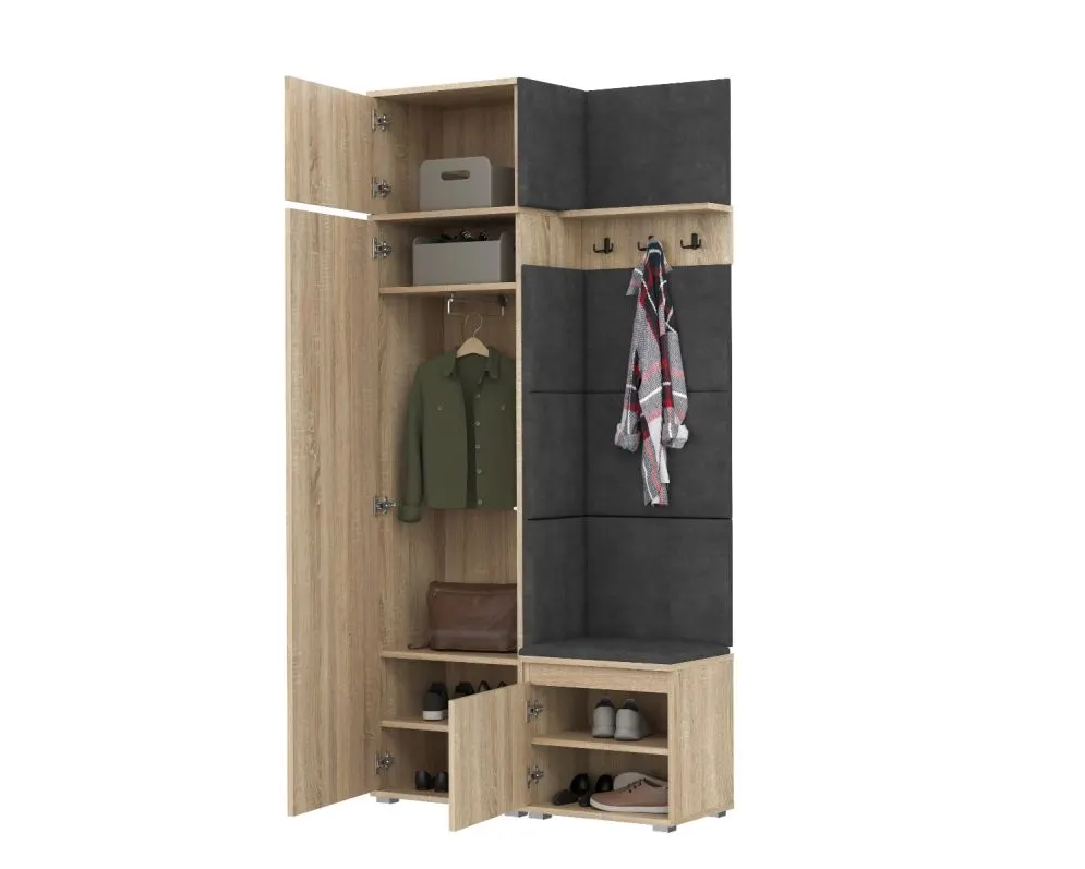 Garderoba z siedziskiem do przedpokoju SINGAPUR 104 dąb sonoma/szary I sklep meblowy MIRAT. styl LOFT, SKANDYNAWSKI