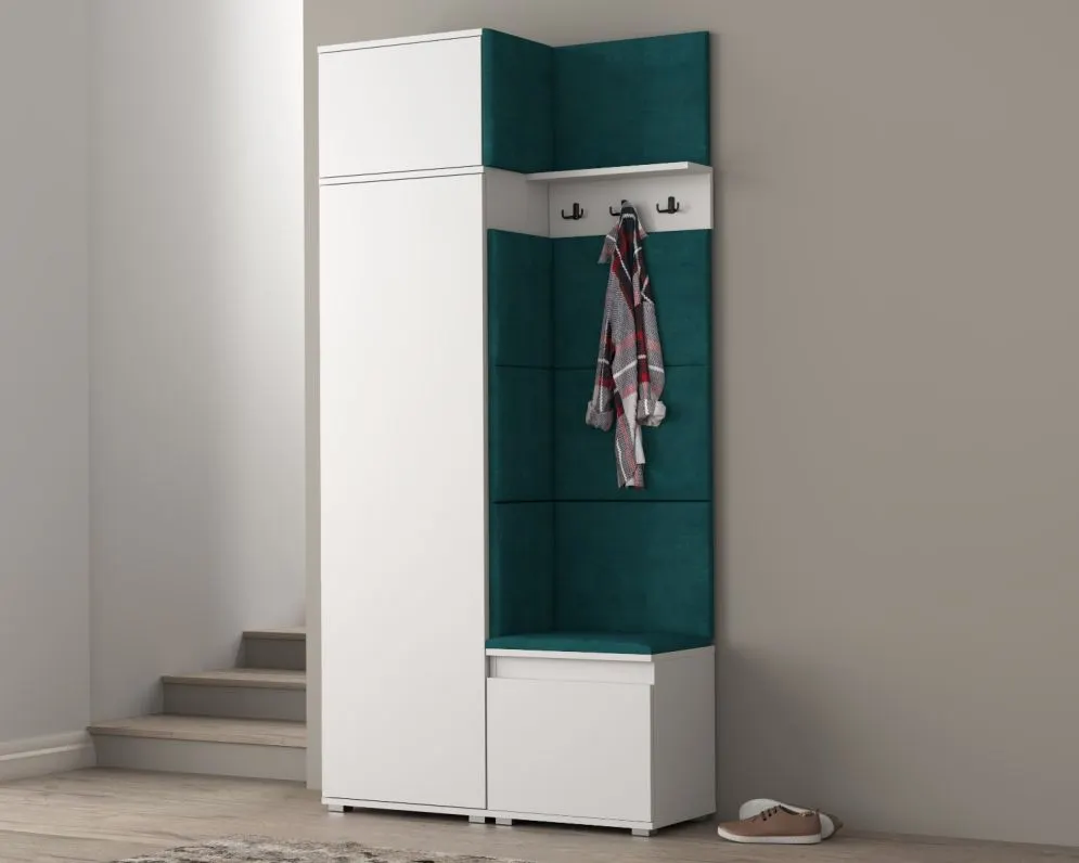 Wysoka garderoba SINGAPUR 104 do przedpokoju biała/zielona I sklep meblowy MIRAT. styl LOFT, SKANDYNAWSKI