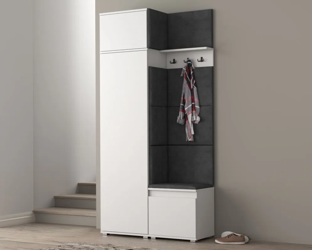 Garderoba z siedziskiem SINGAPUR 104 do przedpokoju biała/szara I sklep meblowy MIRAT styl LOFT, SKANDYNAWSKI