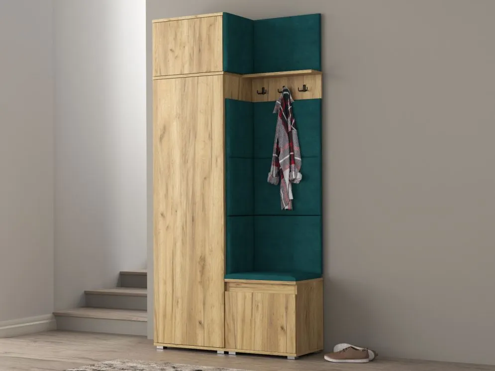 Garderoba z siedziskiem SINGAPUR 104 dąb craft/zielony I sklep meblowy MIRAT. styl LOFT, SKANDYNAWSKI