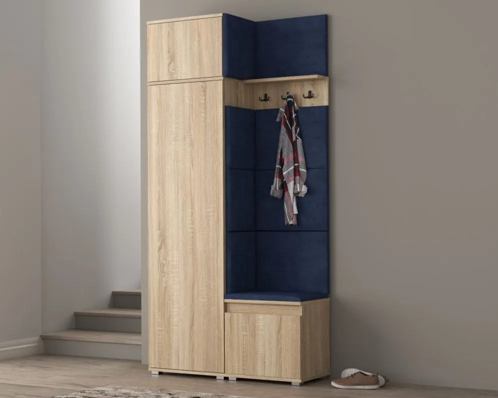 Garderoba z siedziskiem do przedpokoju SINGAPUR 104 dąb sonoma/granatowy I sklep meblowy MIRAT. styl LOFT, SKANDYNAWSKI