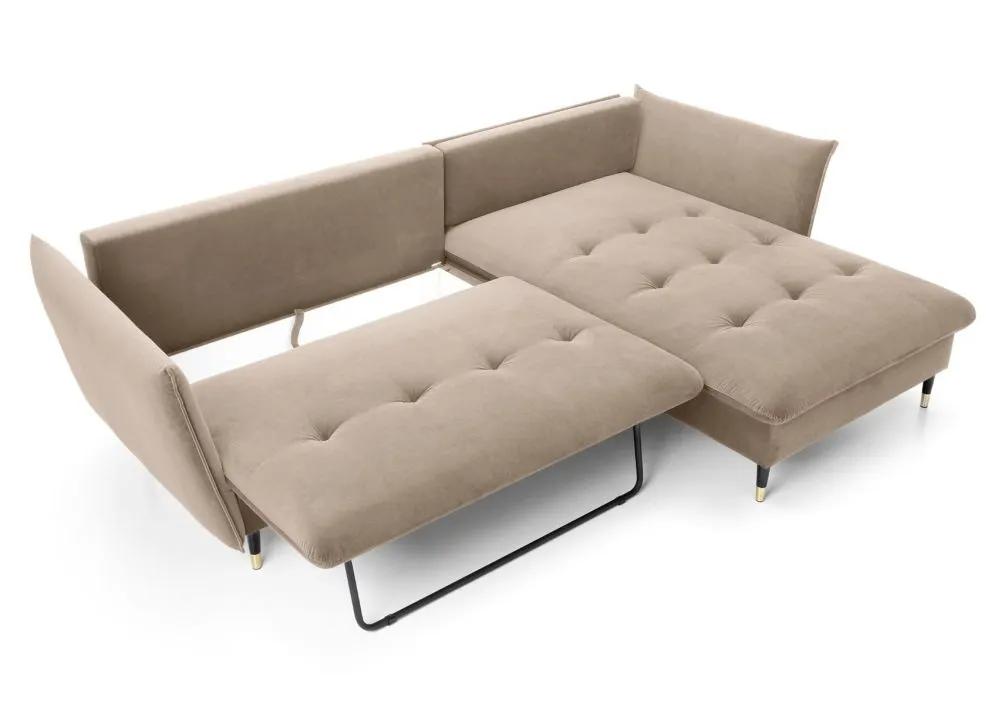 Narożnik z funkcją spania ATENA beżowy prawy z poduszkami I sklep meblowy MIRAT. styl GLAMOUR