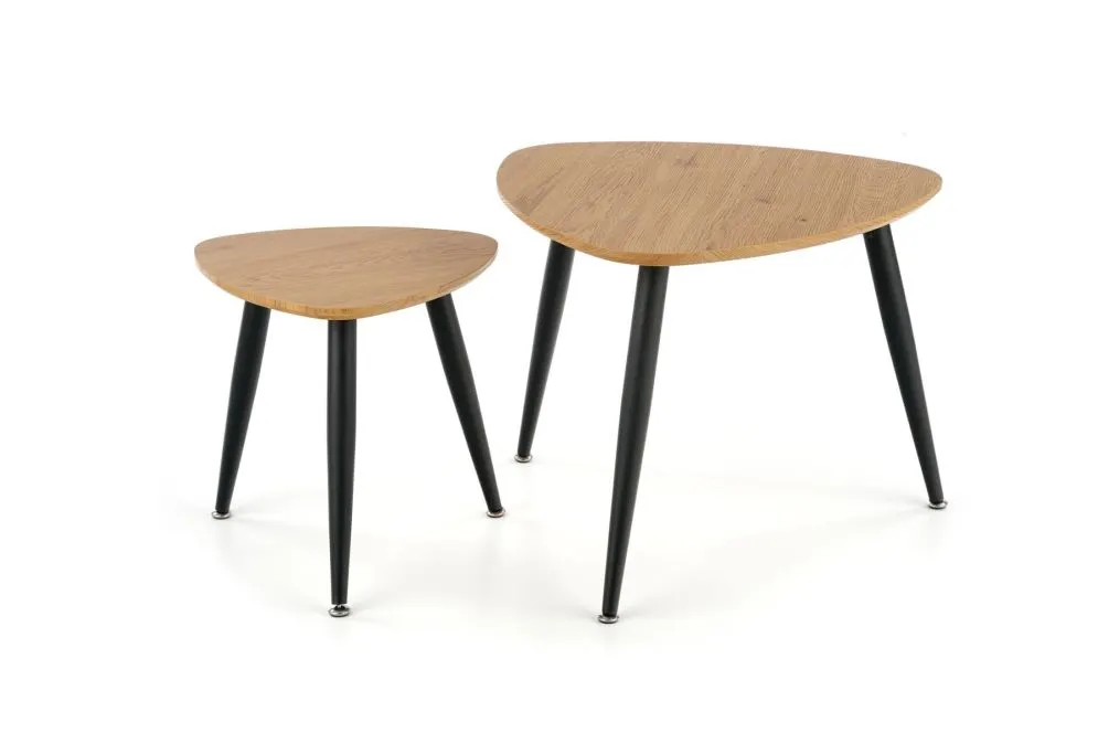 Zestaw 2 stolików kawowych NICEA 2 dąb/czarny na metalowych nogach | MIRAT. styl LOFT