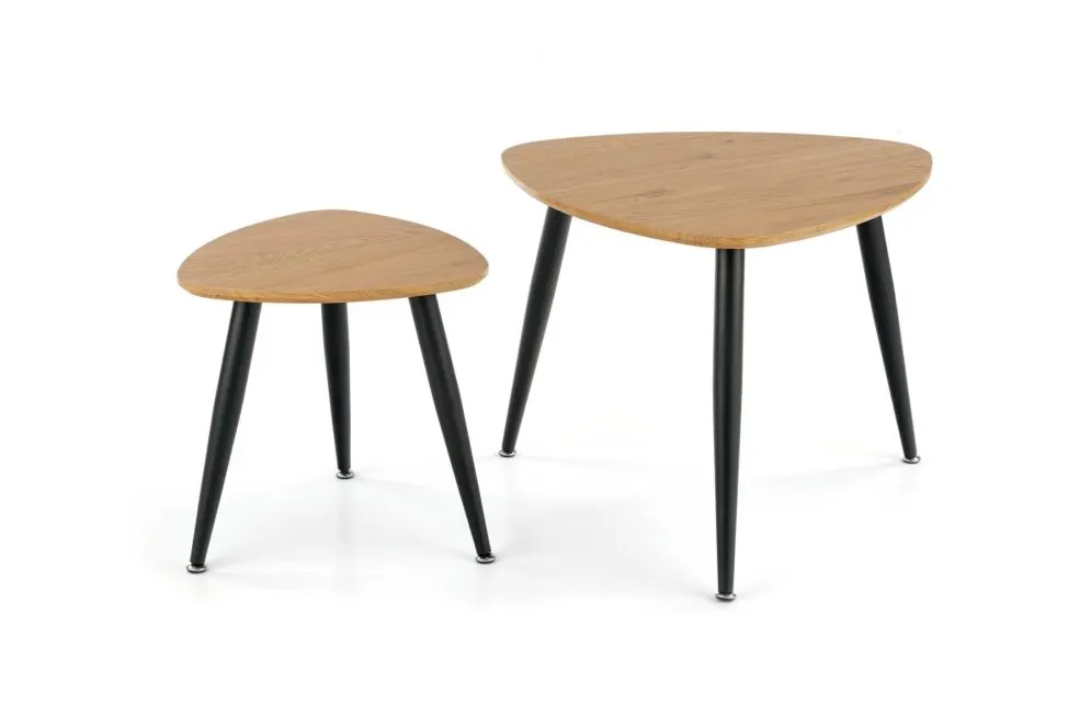 Zestaw 2 stolików kawowych NICEA 2 dąb/czarny na metalowych nogach | MIRAT. styl LOFT