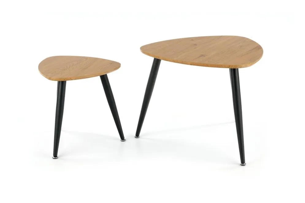 Zestaw 2 stolików kawowych NICEA 2 dąb/czarny na metalowych nogach | MIRAT. styl LOFT