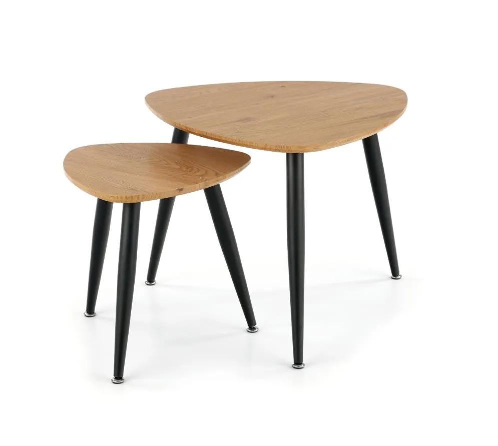 Zestaw 2 stolików kawowych NICEA 2 dąb/czarny na metalowych nogach | MIRAT. styl LOFT