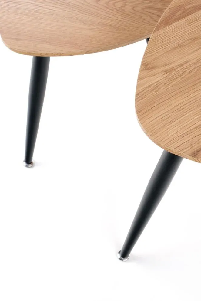 Zestaw 2 stolików kawowych NICEA 2 dąb/czarny na metalowych nogach | MIRAT. styl LOFT