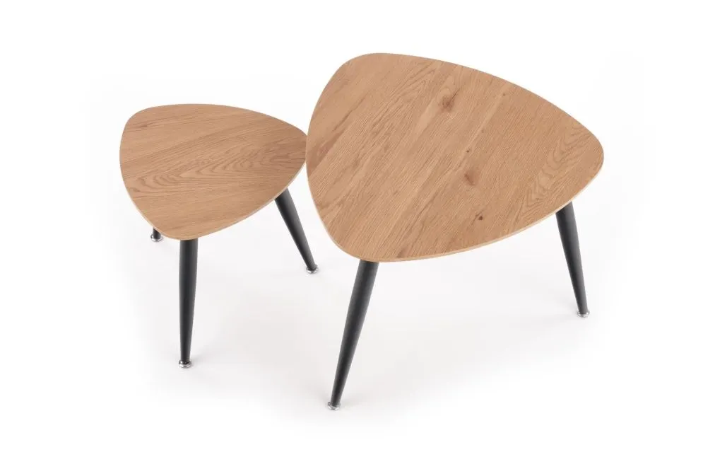 Zestaw 2 stolików kawowych NICEA 2 dąb/czarny na metalowych nogach | MIRAT. styl LOFT