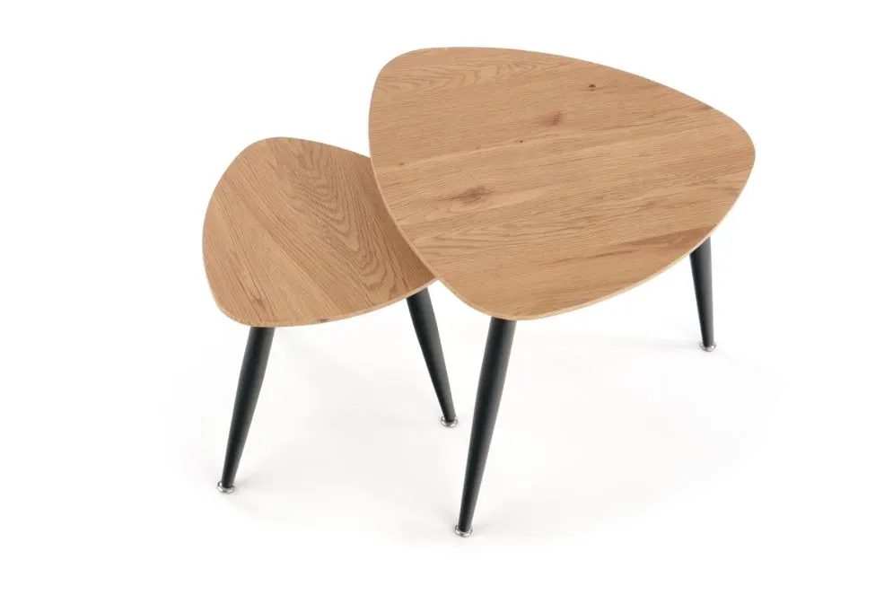 Zestaw 2 stolików kawowych NICEA 2 dąb/czarny na metalowych nogach | MIRAT. styl LOFT
