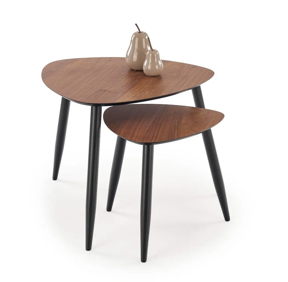 Zestaw 2 stolików kawowych NICEA 2 dąb/czarny na metalowych nogach | MIRAT. styl LOFT