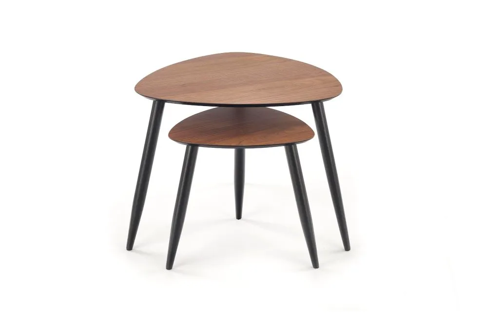 Zestaw 2 stolików kawowych NICEA 2 dąb/czarny na metalowych nogach | MIRAT. styl LOFT