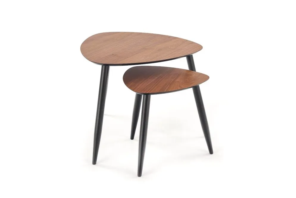 Zestaw 2 stolików kawowych NICEA 2 dąb/czarny na metalowych nogach | MIRAT. styl LOFT