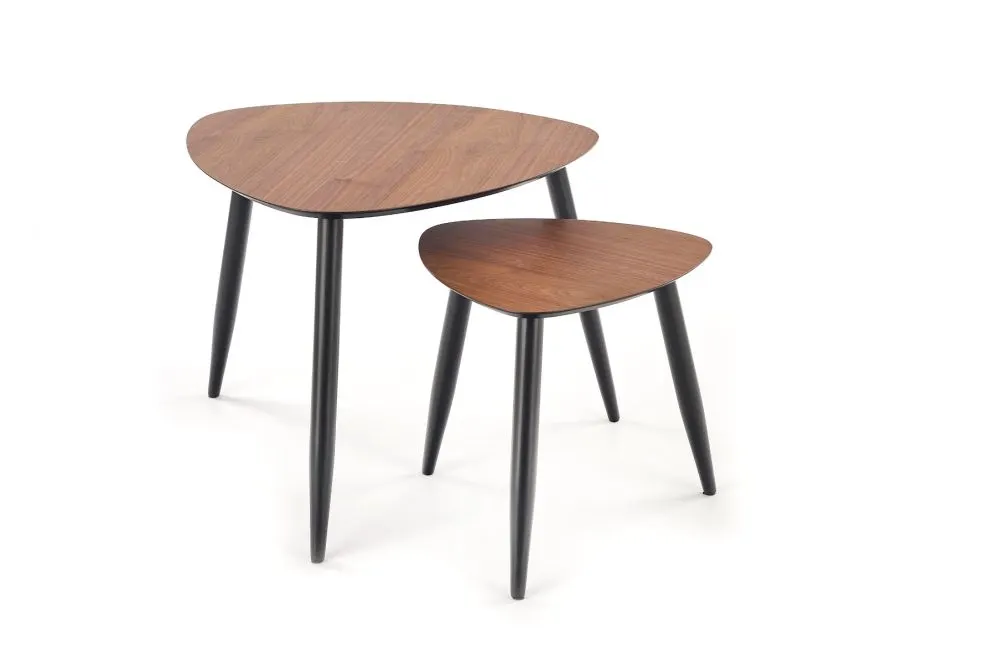 Zestaw 2 stolików kawowych NICEA 2 dąb/czarny na metalowych nogach | MIRAT. styl LOFT
