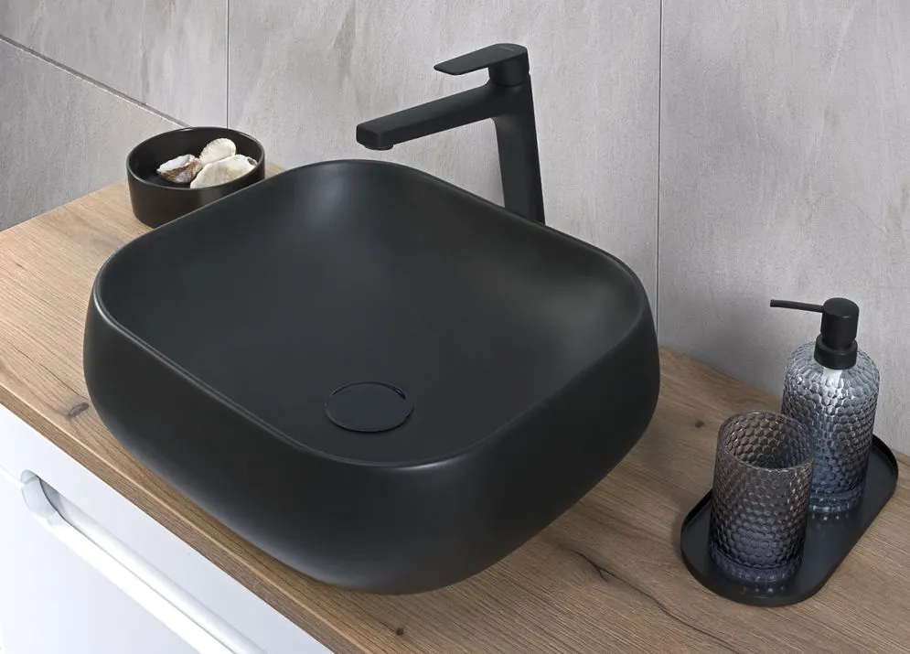 Szafka pod umywalkę BLACK WOTAN 82 60cm czarna/dąb ryflowane fronty I sklep meblowy MIRAT. styl LOFT, RYFLOWANY