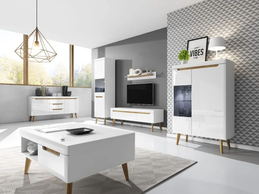 Półka EBBI 107 biały połysk/dąb riviera do salonu | MIRAT. w stylu  kolekcja EBBI