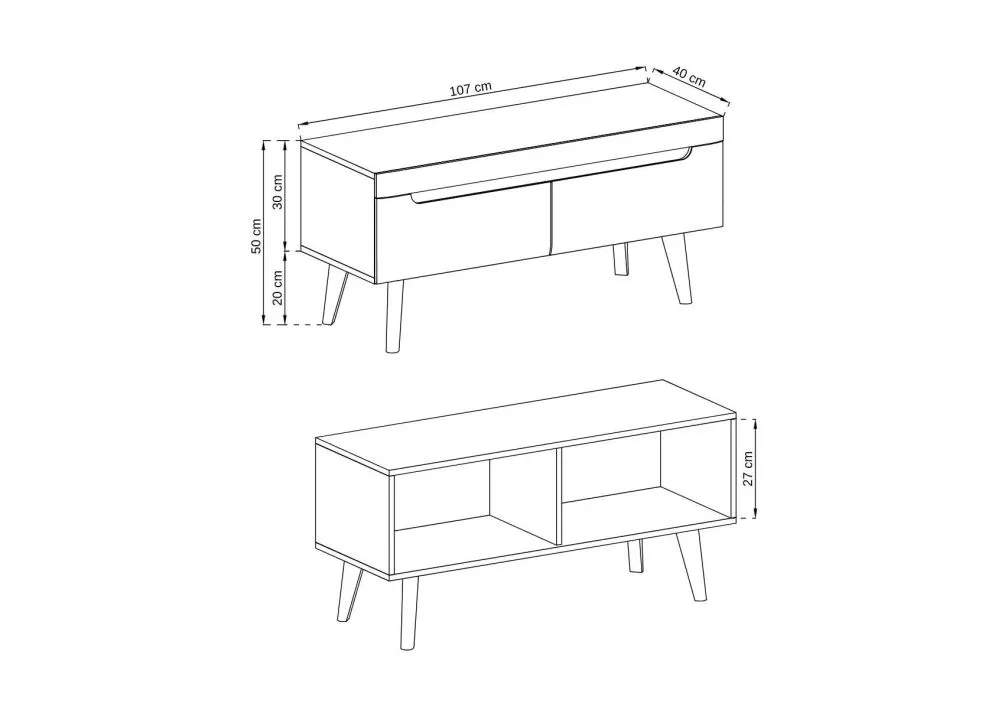 Szafka RTV EBBI 107 biały połysk drewniana do salonu | MIRAT. w stylu SKANDYNAWSKI kolekcja EBBI