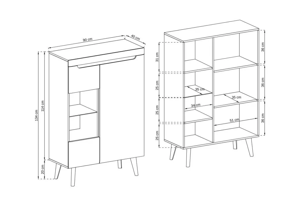 Witryna niska EBBI dąb/biała do salonu | MIRAT. w stylu SKANDYNAWSKI kolekcja EBBI