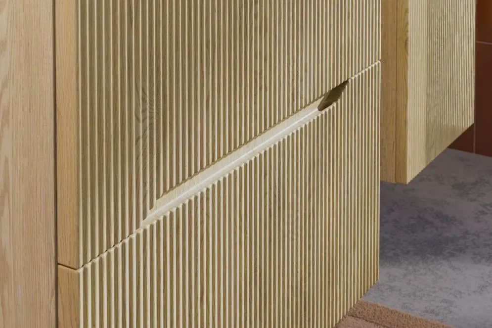 Szufladowa szafka pod umywalkę nablatową NORDIC CREMONA 2S 60cm dąb cremona z blatem I sklep meblowy MIRAT. styl RYFLOWANY, SKANDYNAWSKI kolekcja CD-NORDIC