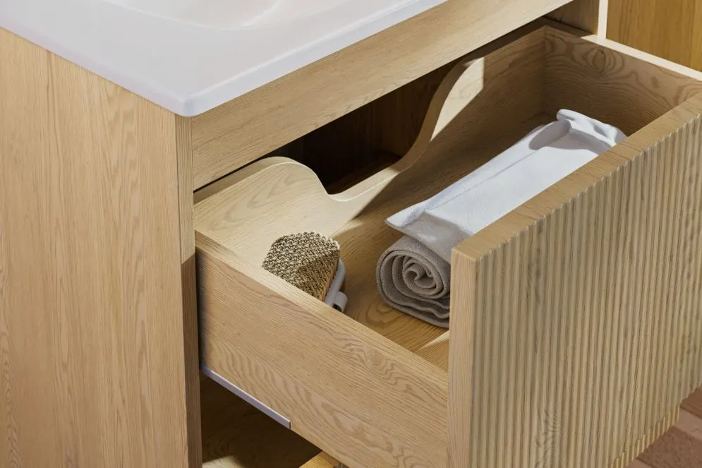 Ryflowana szafka pod umywalkę NORDIC CREMONA 2S 60cm dąb cremona z umywalką nablatową LENA I sklep meblowy MIRAT. styl RYFLOWANY, SKANDYNAWSKI kolekcja CD-NORDIC