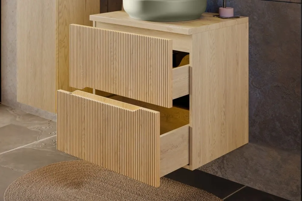 Szafka pod umywalkę NORDIC CREMONA 2S 60cm dąb cremona wisząca I sklep meblowy MIRAT. styl RYFLOWANY, SKANDYNAWSKI kolekcja CD-NORDIC