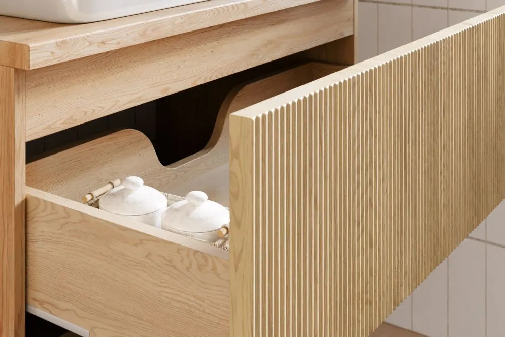 Szeroka szafka pod umywalkę NORDIC CREMONA 2S 80cm dąb cremona z umywalką wpuszczaną SKY I sklep meblowy MIRAT. styl RYFLOWANY, SKANDYNAWSKI kolekcja CD-NORDIC