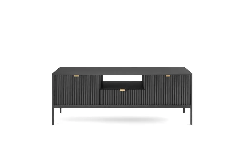 Szafka RTV MILONA 154 stojąca czarna mat I sklep meblowy MIRAT. styl GLAMOUR, RYFLOWANY kolekcja MILONA