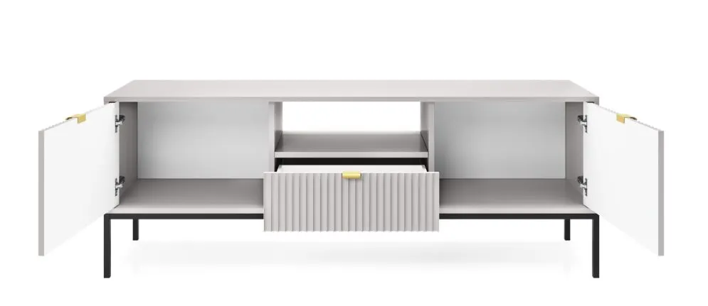 Szafka RTV MILONA 154 stojąca szara mat I sklep meblowy MIRAT. styl GLAMOUR, RYFLOWANY kolekcja MILONA