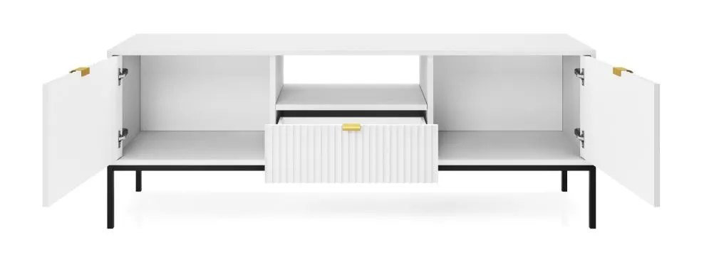 Szafka RTV MILONA 154 stojąca biała mat I sklep meblowy MIRAT. styl GLAMOUR, RYFLOWANY kolekcja MILONA