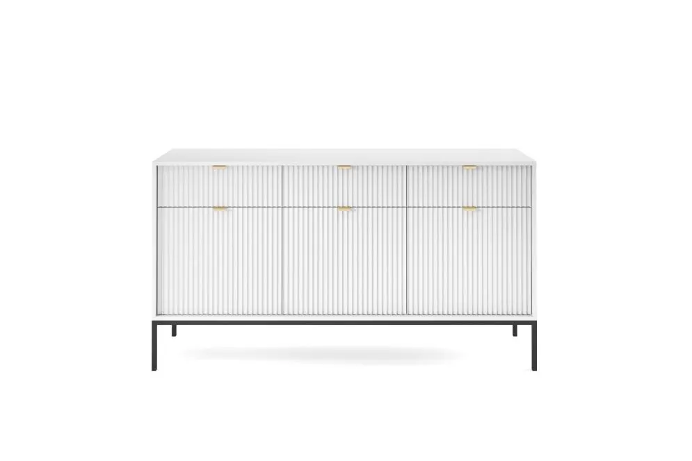 Komoda MILONA 3D3S 154 cm biała mat I sklep meblowy MIRAT. styl RYFLOWANY kolekcja MILONA