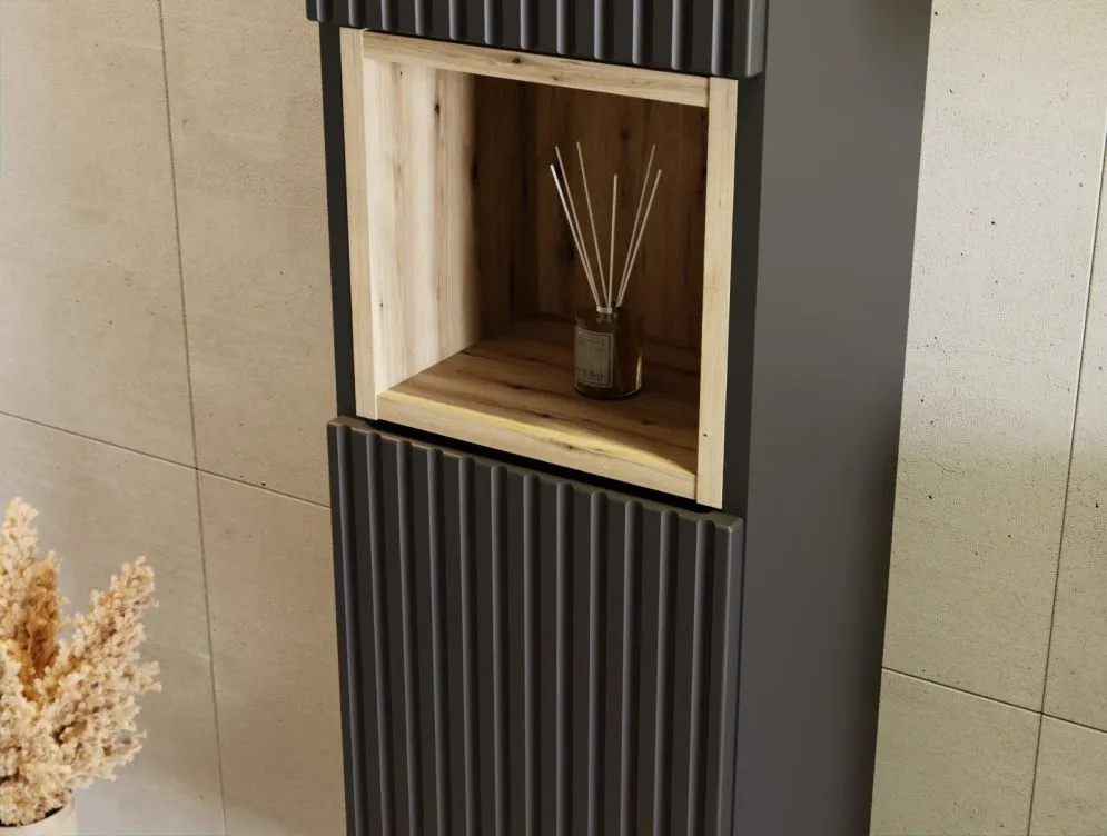 Szafka łazienkowa NOVA BLACK D 80-03-2D czarna ryflowane fronty I sklep meblowy MIRAT. styl RYFLOWANY