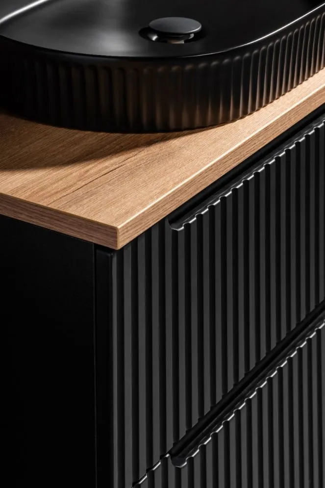 Szafka pod umywalkę NOVA BLACK 82-50-2S 50cm czarna z szufladami I sklep meblowy MIRAT. styl RYFLOWANY