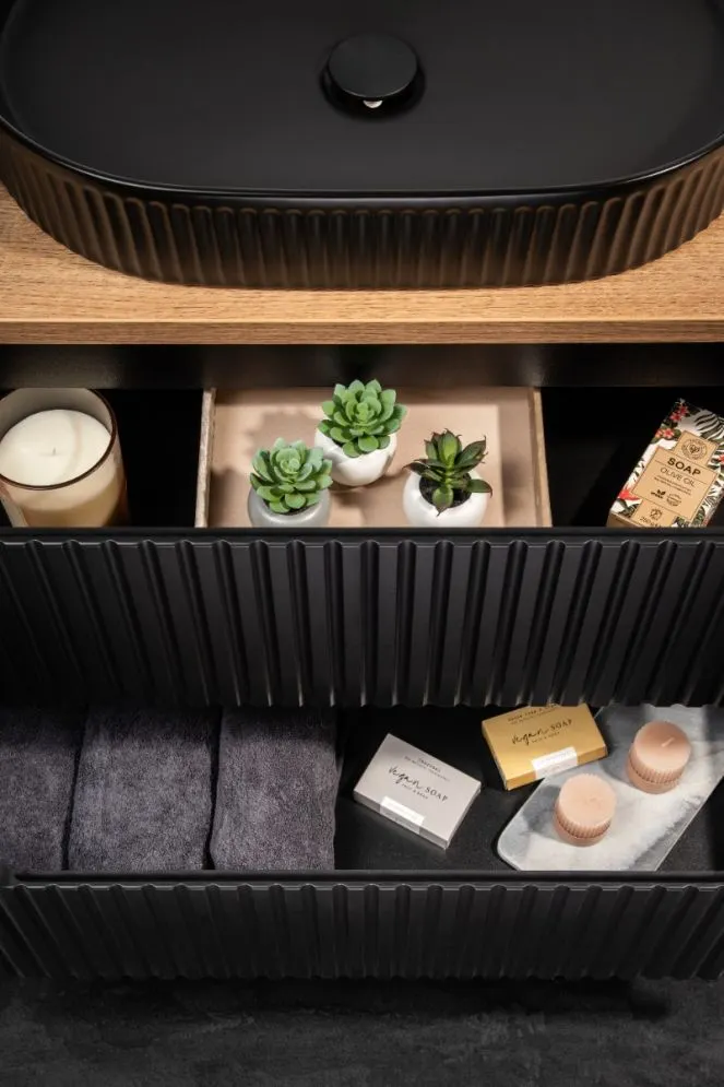 Szafka pod umywalkę NOVA BLACK 82-80-2S 80cm czarna nowoczesna I sklep meblowy MIRAT. styl RYFLOWANY